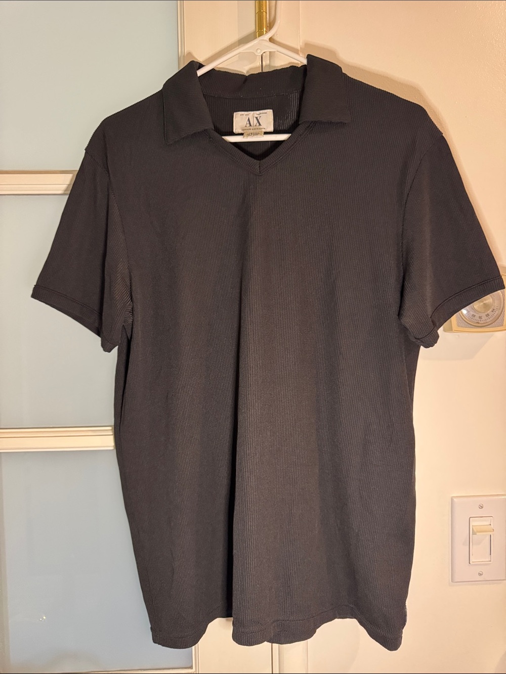 A/X Armani Exchange Men’s Charcoal Ribbed Polo Shirt